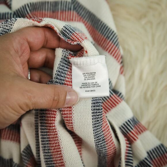 ModCloth Size Medium M Red White Blue Stripe Knot Twist Hem Crew Long Sleeve Top - Picture 5 of 7